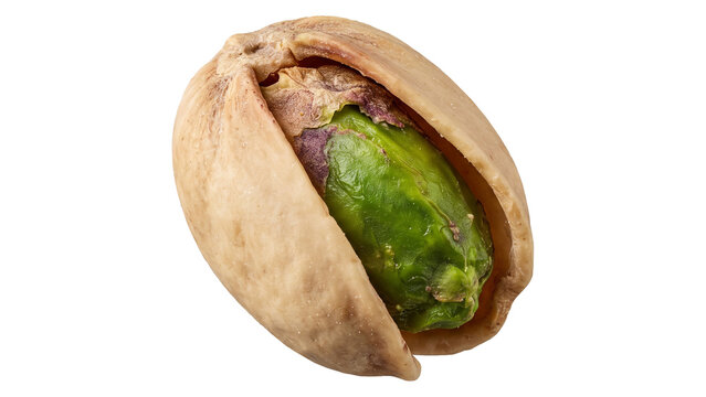 Open pistachio shell with green kernel and empty shell, isolated on transparent background 