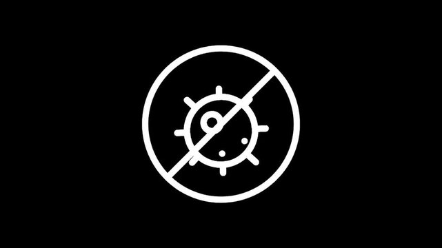 Stop virus icon with a circle and a diagonal line on a black background