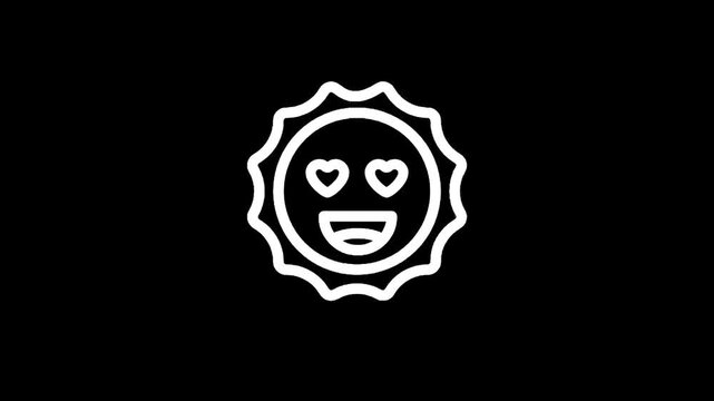 Cute sun emoji with heart eyes and a big smile, simple line art on black background
