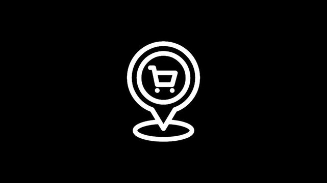 Location icon with shopping cart inside, representing online shopping or retail store finder