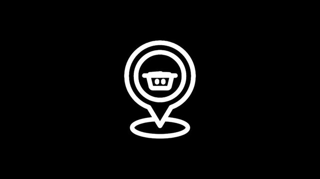 Location icon with shopping cart inside, representing online store or retail destination