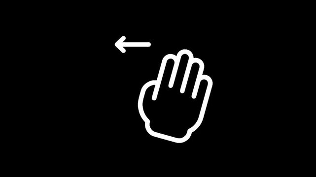 Three finger swipe left gesture icon on black background, digital interface navigation