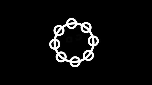 Abstract circular pattern of interconnected white rings on a black background