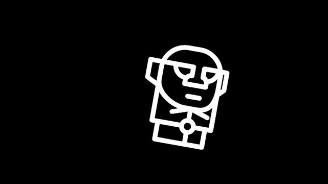 Minimalist white outline of a Moai statue head on a black background