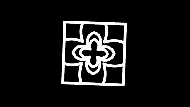 Minimalist white quatrefoil pattern on a stark black background, abstract geometric design
