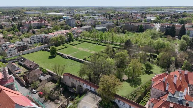 Brand&yacute;s nad Labem Castle in spring - Aerial drone view