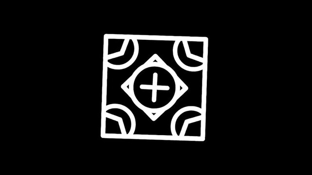 Simple white geometric symbol with a plus sign inside a circle on a black background