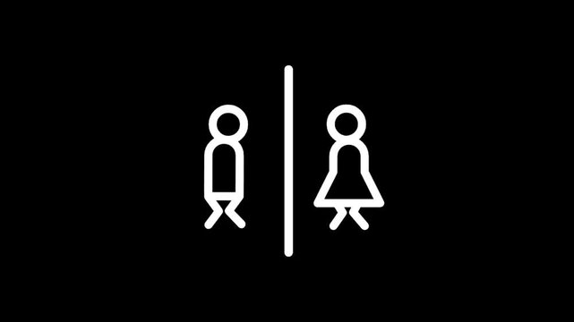 Simple white male and female restroom icons on a black background