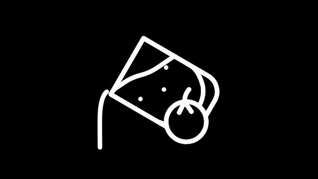 Simple line art icon of a glass pouring liquid with a cherry on the side