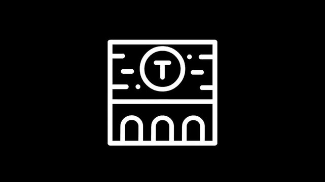 Modern minimalist icon representing a subway station entrance with arches and a "T" symbol