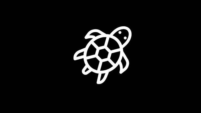 Simple white outline of a sea turtle on a black background, minimalist design