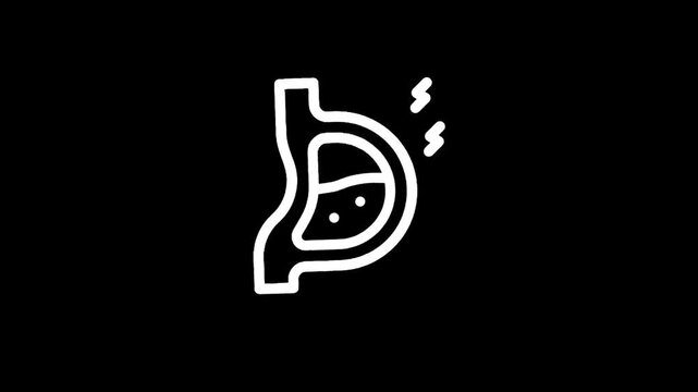 Stylized icon of a stomach experiencing pain or discomfort with radiating lines