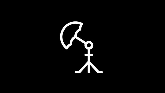 Minimalist icon of a studio lighting umbrella on a tripod against a black background