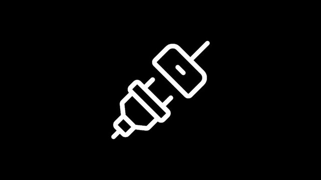 Simple line art icon of a medical syringe with a needle on a black background