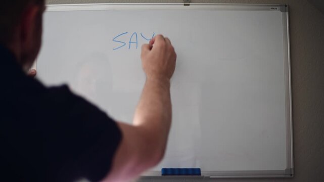 White board man writing Say no to AI, concept video of staying away from Ai influence