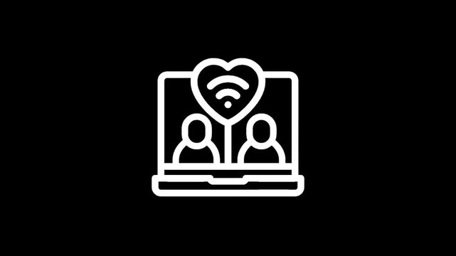 Online dating concept with couple and wifi symbol inside heart on laptop screen