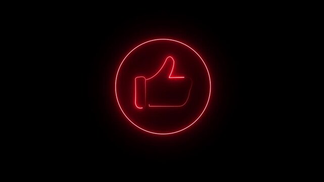 Red neon thumbs up icon on dark background