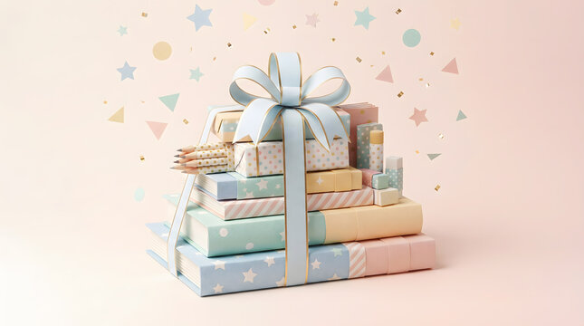 Pastel gift boxes with ribbon bow