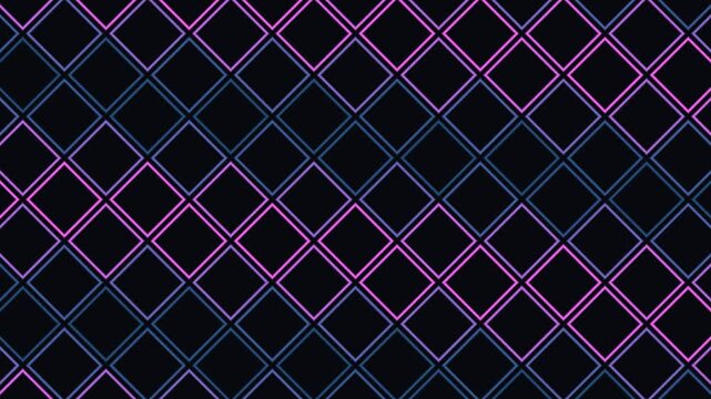 Glowing diamond lattice seamless loop, neon rhombus grid pulsing abstract technology background