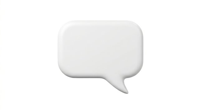A single white 3d speech bubble icon for communication and messaging apps isolated on a plain clean white background isolated on white background