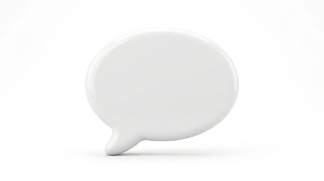 A single white 3d glossy speech bubble icon representing communication and chat dialogue on a clean studio background isolated on white background