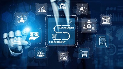 Fototapeta premium Visual Concept of Management and Procurement Strategies with Digital Icons Representing Business Processes and Data Analysis in a Modern Setting Sigmoid