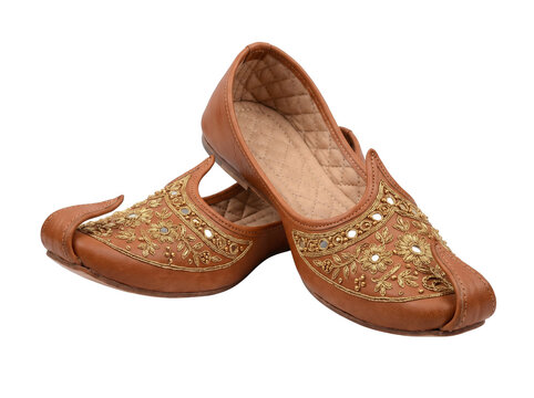 Traditional Indian Leather Mojari Shoes PNG with Transparent Background
