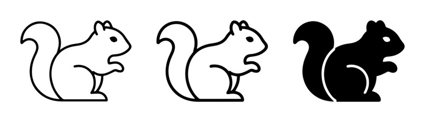 Fototapeta premium 3 squirrel icons, outline solid styles, UI and web interface design
