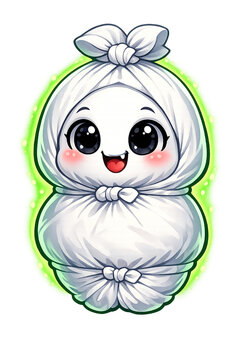 Cute chubby Indonesian pocong ghost cartoon sticker