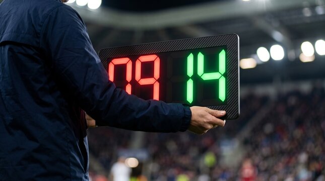 Substitution board displays player numbers during a professional match.