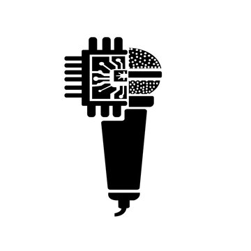 AI Voice Technology Vector Icon with Microphone and Computer Chip