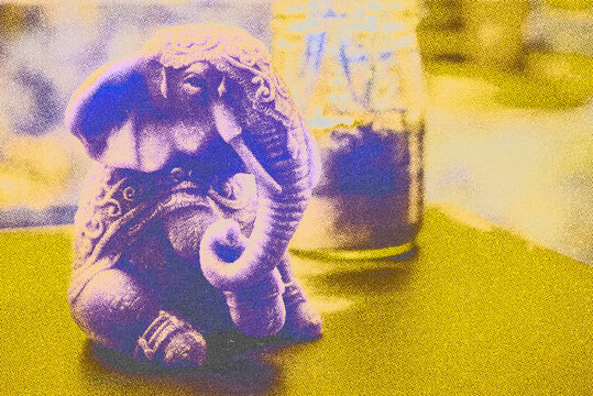 old half tone poster elephant painting on canvas