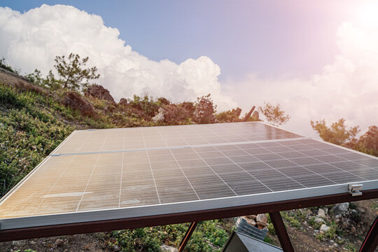 Close-up of solar panel surface texture with sunlight reflection renewable green energy concept