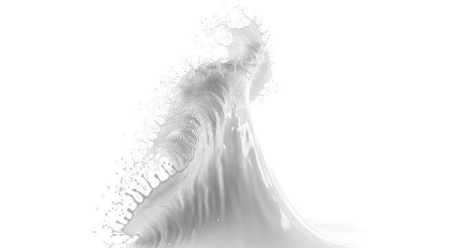 Dynamic splash of fresh white milk or cream in the shape of an ocean wave isolated on white background