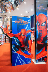 Fototapeta premium Bangkok, Thailand - August 3, 2025 : Billboard advertising the film Spider-Man: Brand New Day in the lobby of the Major Cineplex Siam Paragon.