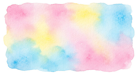 Obraz premium A soft and dreamy watercolor texture background with blended pastel pink, yellow, and blue hues.