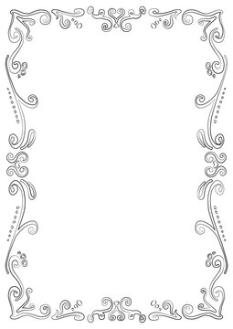 Black & White Border Frame with Dots in Whimsical Style. Wavy outline decorative hand drawn for wedding invitation a4 a5 a6 size, isolated on transparent background