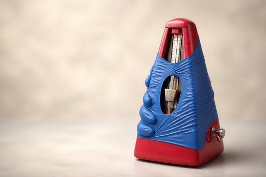 Blue wrapped metronome on neutral background with calm music practice concept