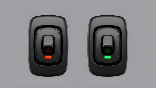 Black electrical rocker switches with red and green lights illustration