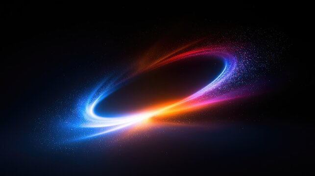 Growth visualized through a glowing light trail of blue orange and purple particles swirling in dark space as a dynamic abstract background