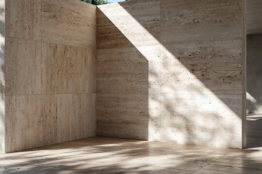 Sunlight and Shadow Play on Modern Stone Walls and Floor Surface