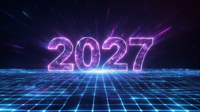 2027 futuristic neon countdown digital display motion