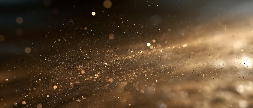 Golden Particle Sparkle on Dark Background with Bokeh Light Effect