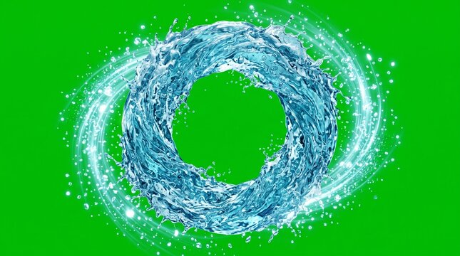 Circular ocean wave vortex swirling in emerald water. Hypnotic water spiral with dynamic motion and energy flow.