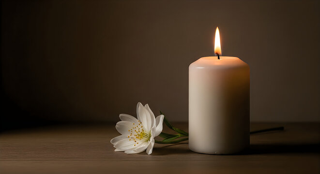 Memorial day remembrance a lit candle and white flower honoring fallen heroes