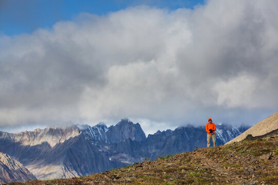 Hike in polar tundra