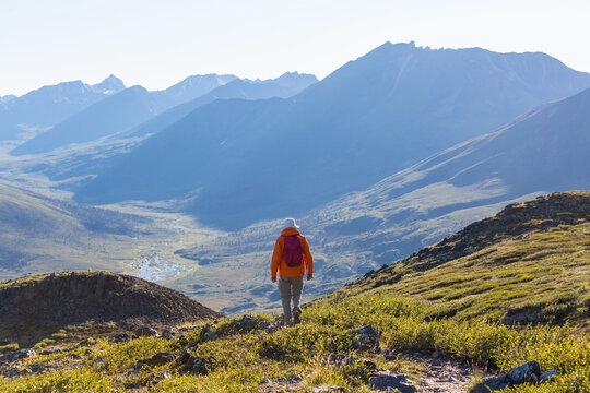 Hike in polar tundra