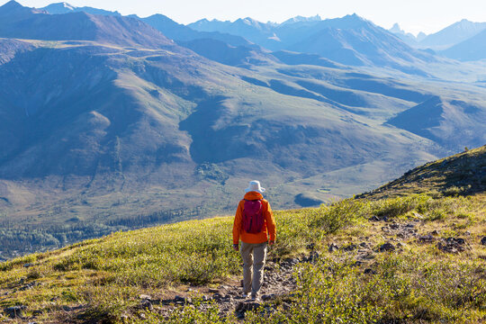 Hike in polar tundra