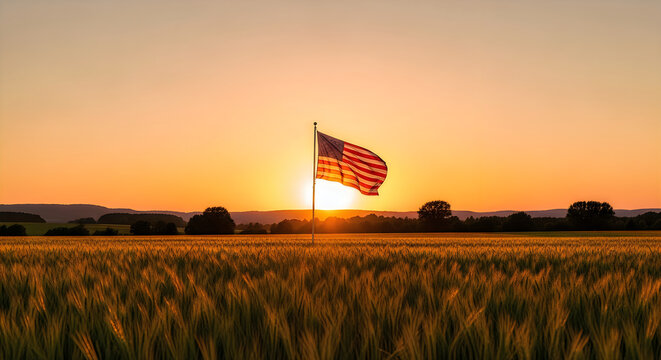 Memorial day sunset american flag waving against a golden sky honoring heroes