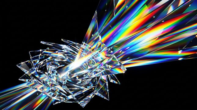 Crystal Prism Refracting Light into Rainbow Spectrum